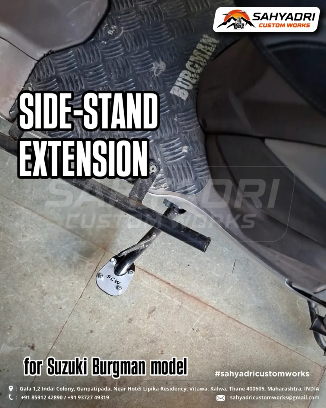 Side stand extension for Suzuki Burgman Model
