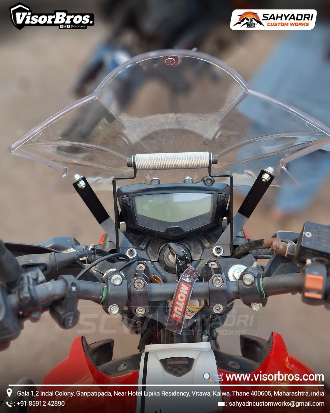 GPS MOUNT with STREET WINDSCREEN (Polycarbonate) (Clear) installed on the TVS Apache RTR 4V mode (2)