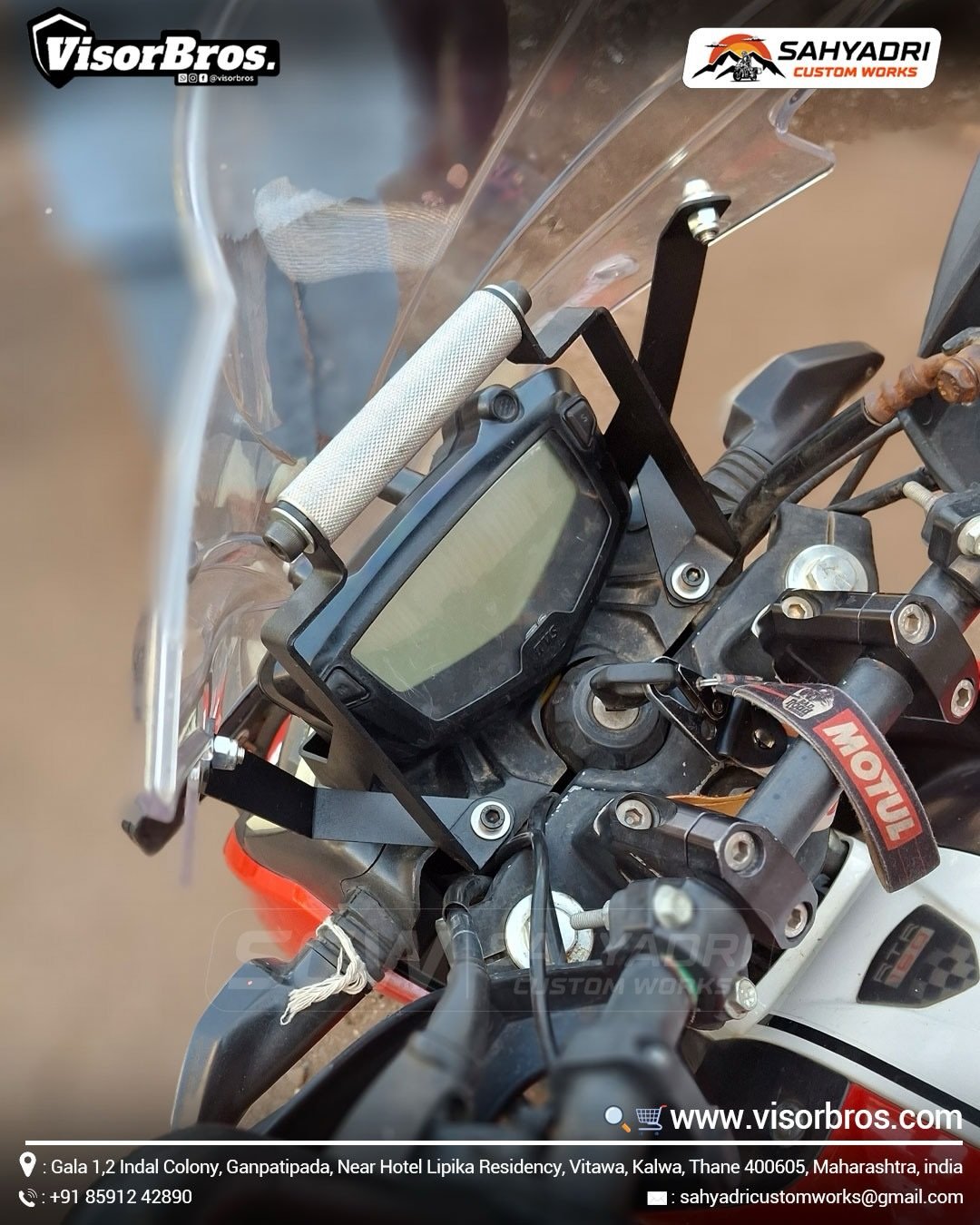 GPS MOUNT with STREET WINDSCREEN (Polycarbonate) (Clear) installed on the TVS Apache RTR 4V mode (3)