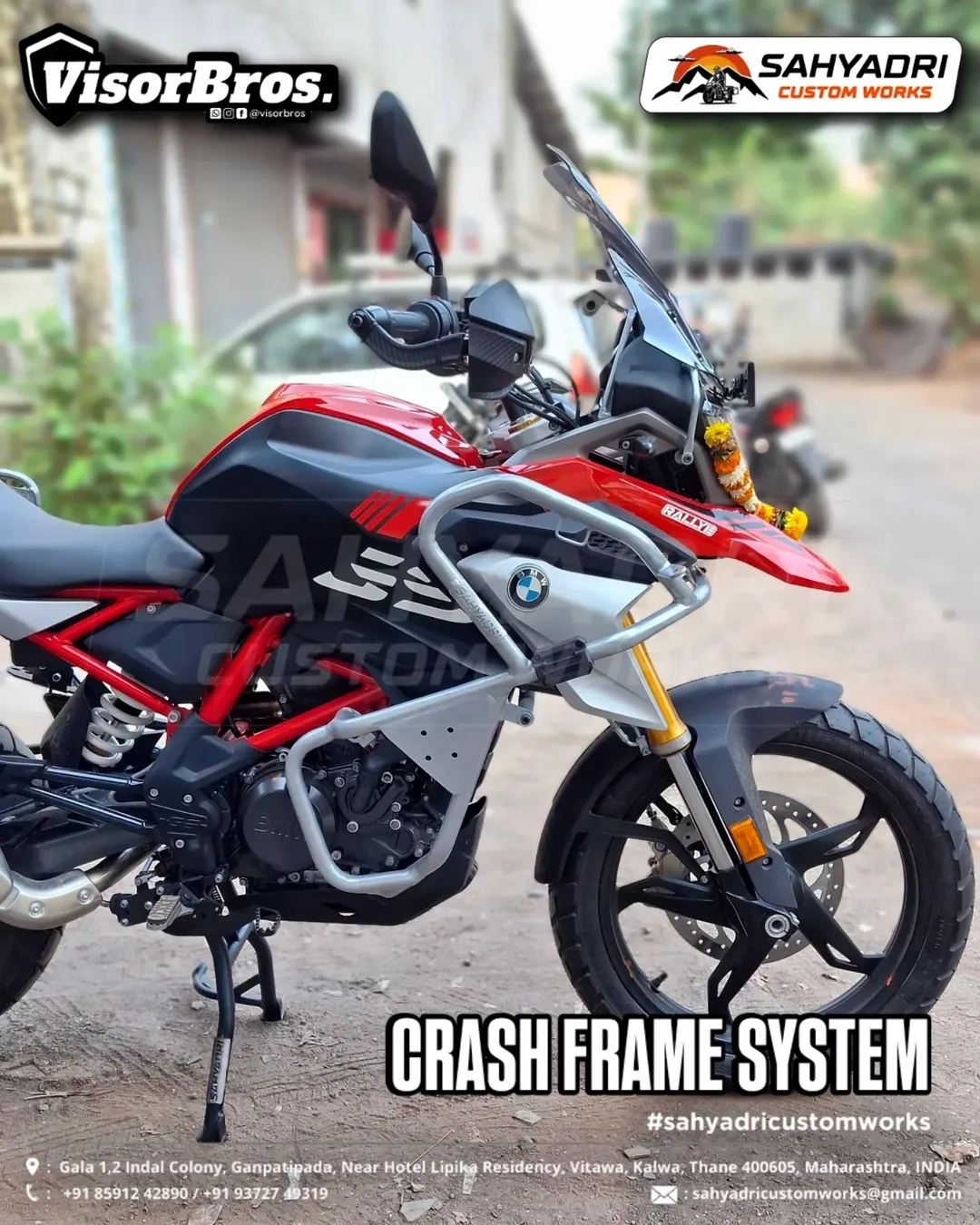 🔶 The mighty BMW G310 GS is Sahyadri-fied for adventures.• Crash Frame System for overall prot